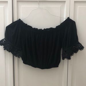 Black LF Over the Shoulder Crop Top
